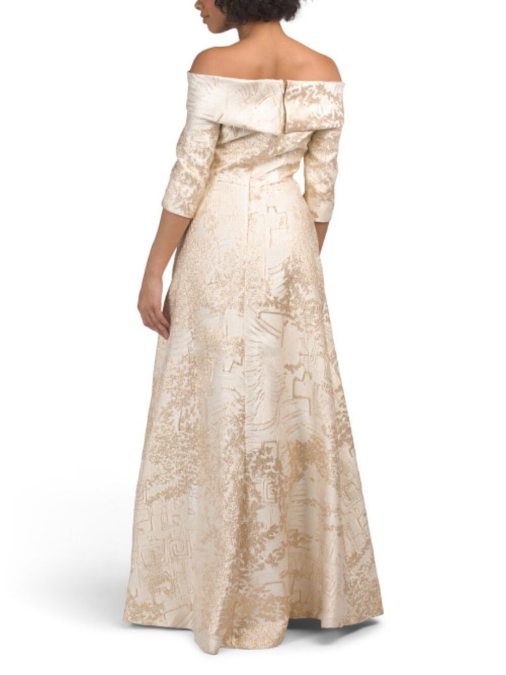 TERI JON Printed Jacquard Off The Shoulder Three-quarter Sleeve Gown - Picture 2 of 2